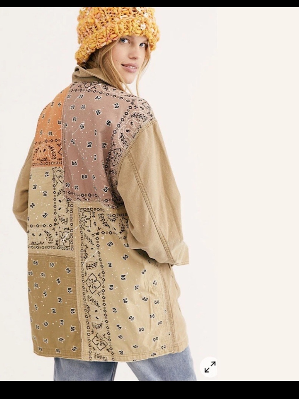 Free People Bandana Patchwork Cargo Utility Jacket Tan Size Small